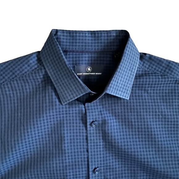 Men’s Navy Checkered Dress Shirt Sz Lg - Picture 2 of 14